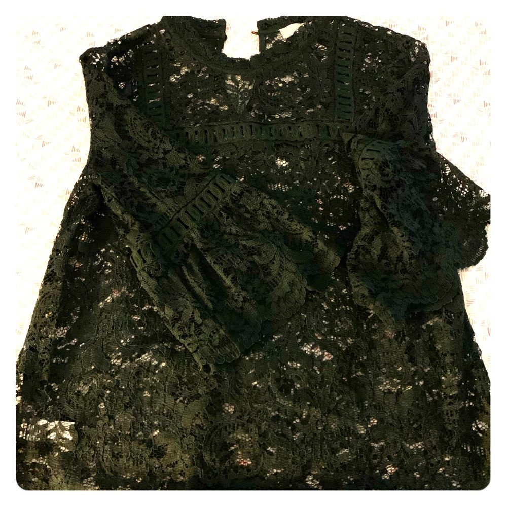 Forest green lace blouse with 3/4 sleeve. EUC